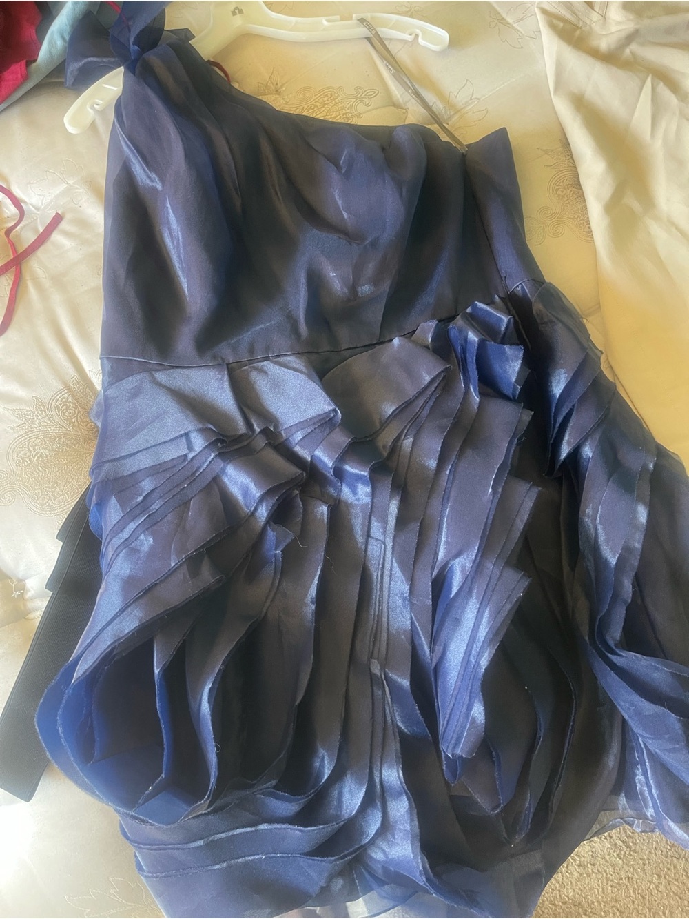 White by Vera Wang One-Shoulder Shimmery Navy Blue Cocktail Dress - Picture 5 of 5